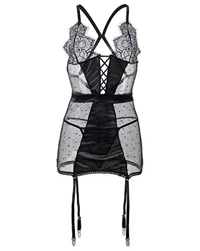 Women's Bodysuit Basques Lingerie Set With Suspenders.