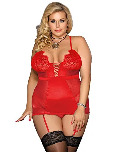 Women's Bodysuit Basques Lingerie Set With Suspenders.