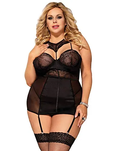 Women's Bodysuit Basques Lingerie Set With Suspenders.