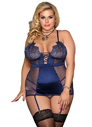 Women's Bodysuit Basques Lingerie Set With Suspenders.