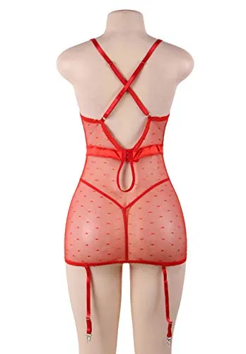 Women's Bodysuit Basques Lingerie Set With Suspenders.