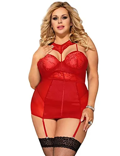 Women's Bodysuit Basques Lingerie Set With Suspenders.