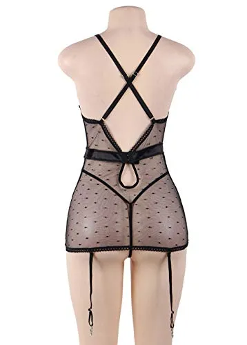 Women's Bodysuit Basques Lingerie Set With Suspenders.