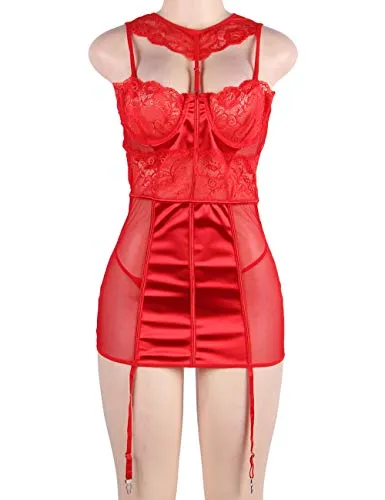 Women's Bodysuit Basques Lingerie Set With Suspenders.