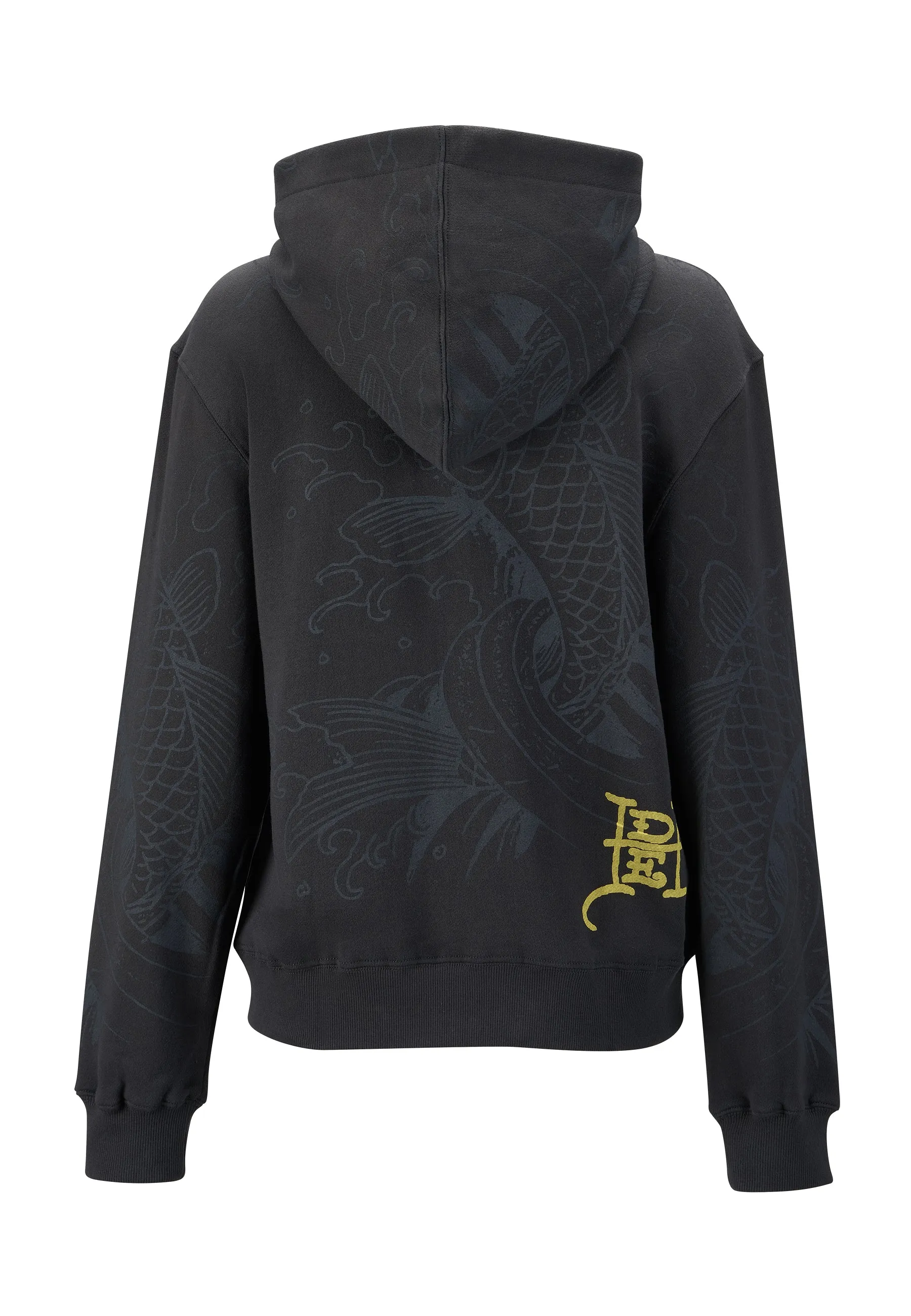 Womens Golden-Koi Teddy Fleece Lined Hooded Jumper - Charcoal