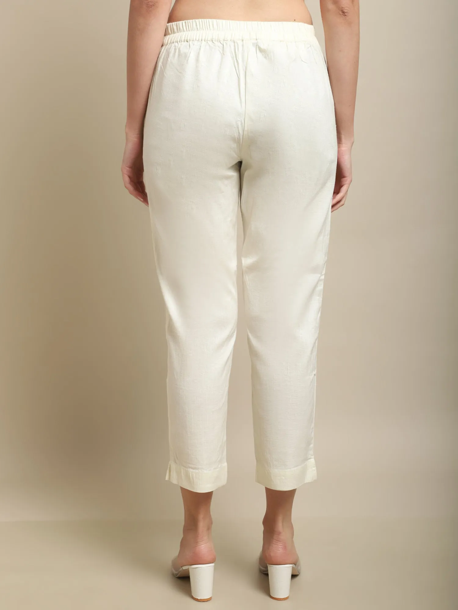 Women's  Regular Fit Ivory Flat Front Mid rise Pants