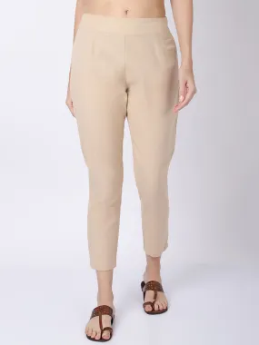 Women's Regular Regular Fit Beige Flat Front Mid rise Ethnic Pant