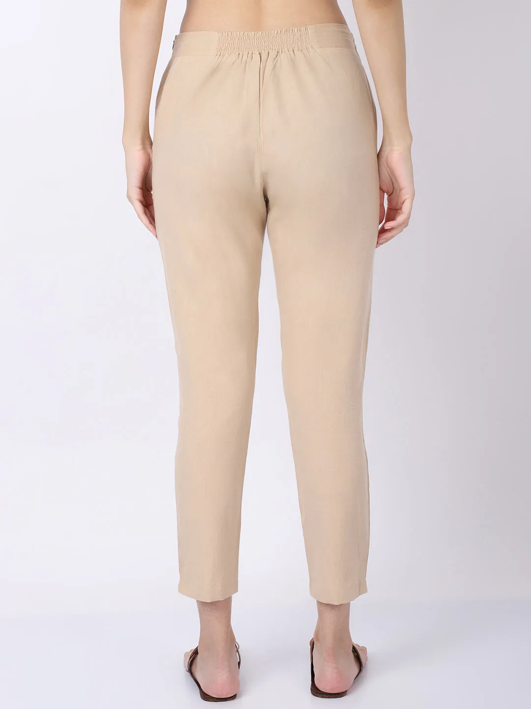 Women's Regular Regular Fit Beige Flat Front Mid rise Ethnic Pant