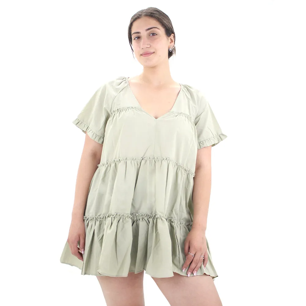 Women's Ruffle Oversize Mini Dress,Light Green