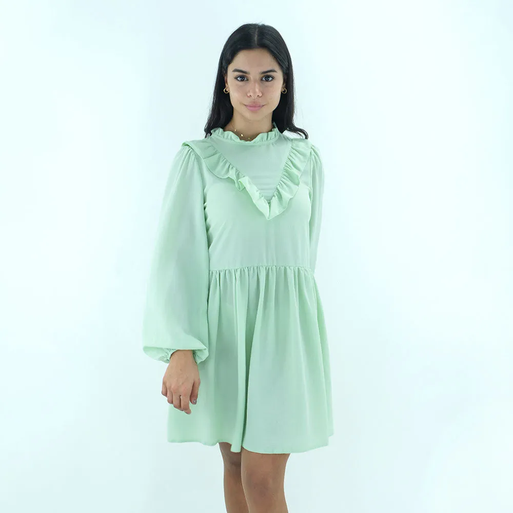 Women's Ruffle Plain Dress,Light Green