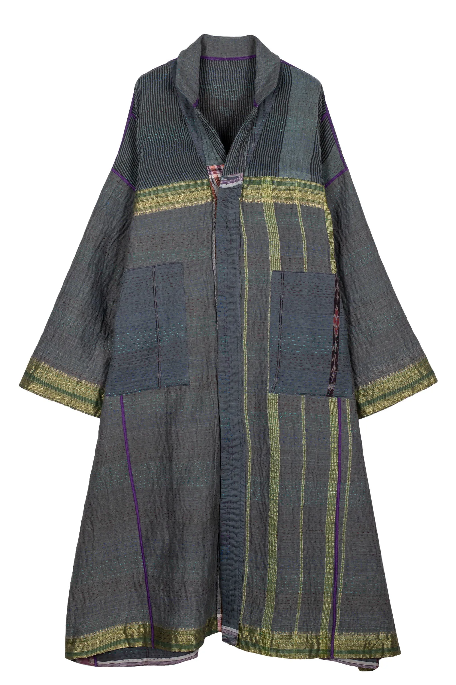 WOVEN VINTAGE COTTON KANTHA OVERSIZED COAT