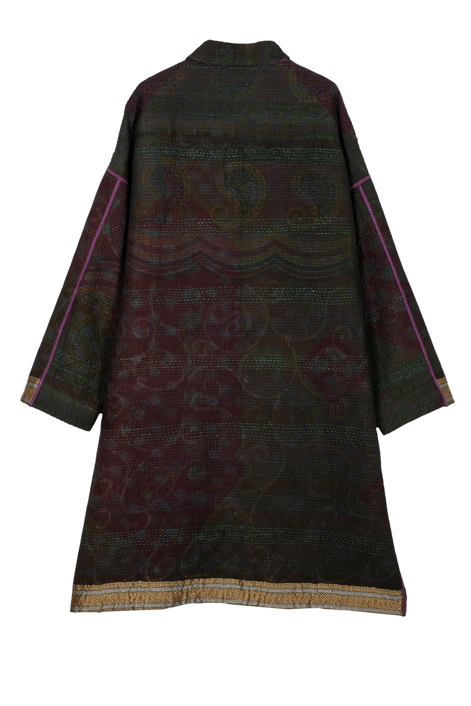 WOVEN VINTAGE COTTON KANTHA OVERSIZED MEDIUM COAT