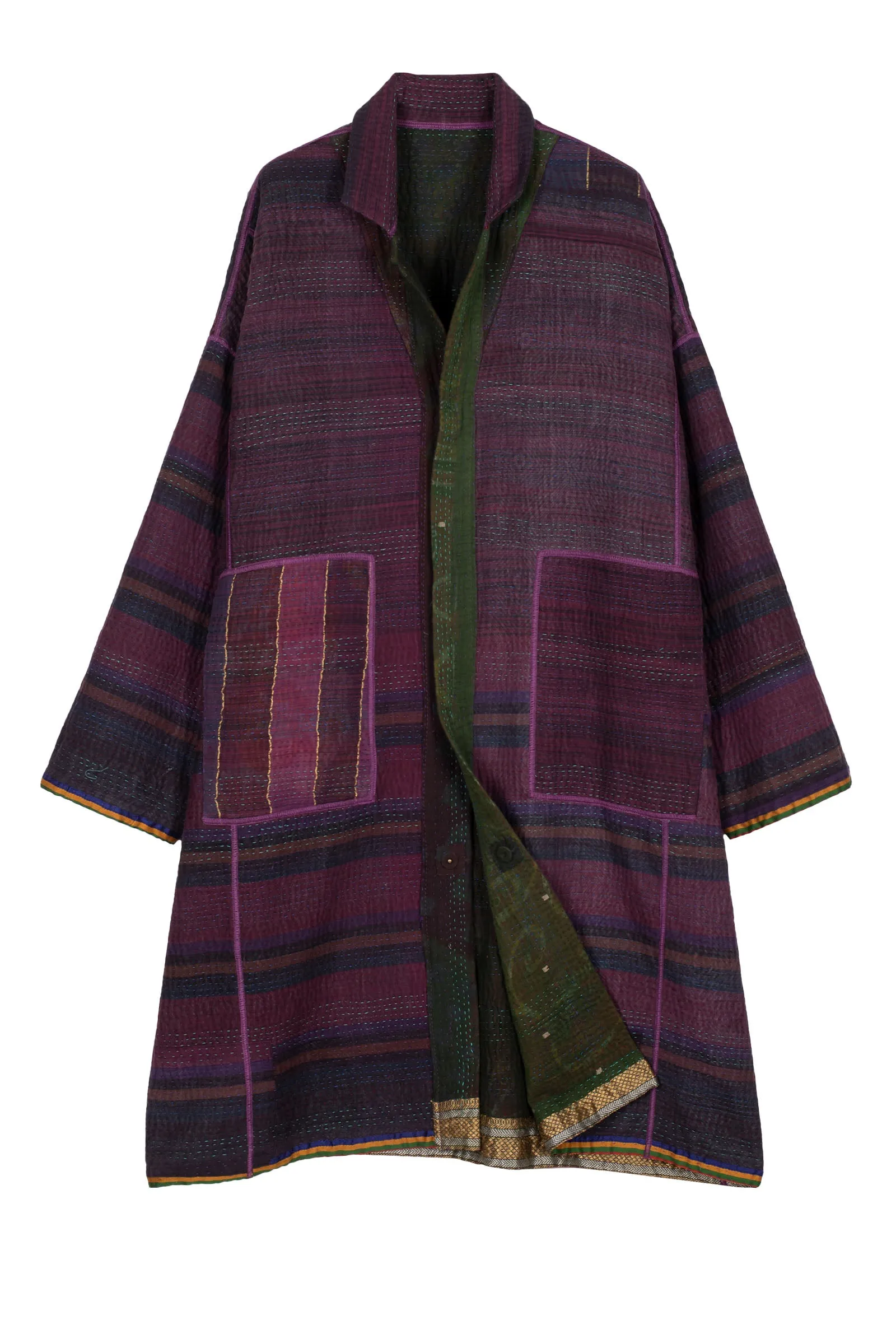 WOVEN VINTAGE COTTON KANTHA OVERSIZED MEDIUM COAT