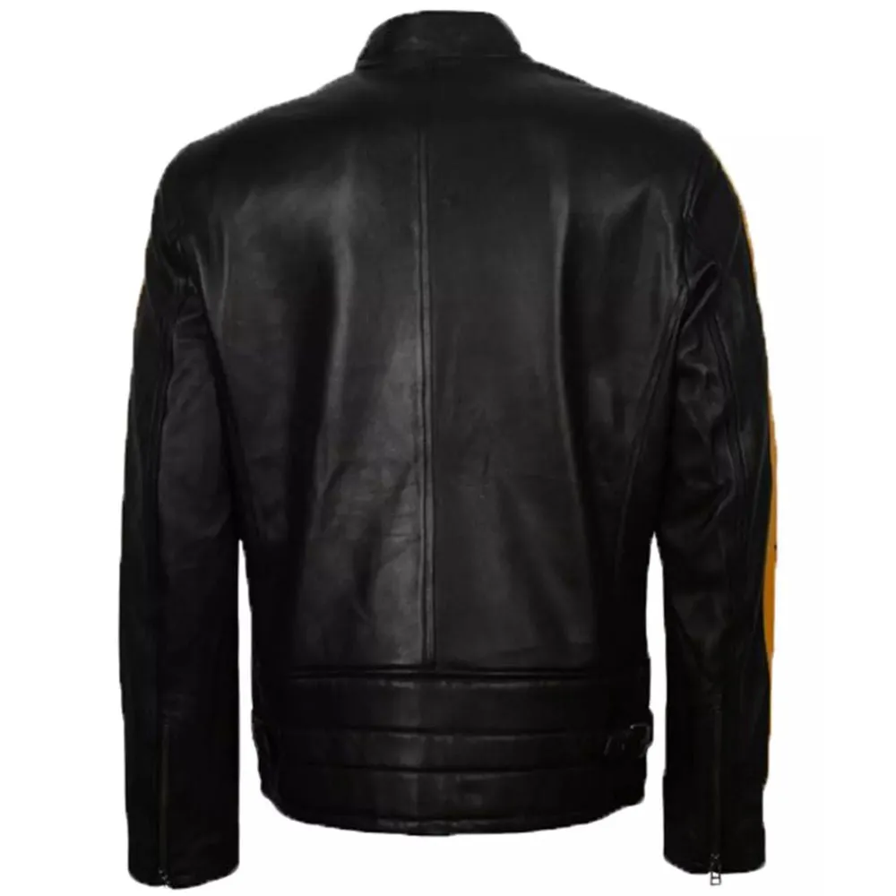 Yellow Stripe Black Star Leather Jacket