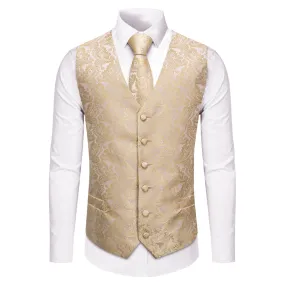 YourTies Champagne Paisley Pattern Waistcoat Vest Necktie Set for Men